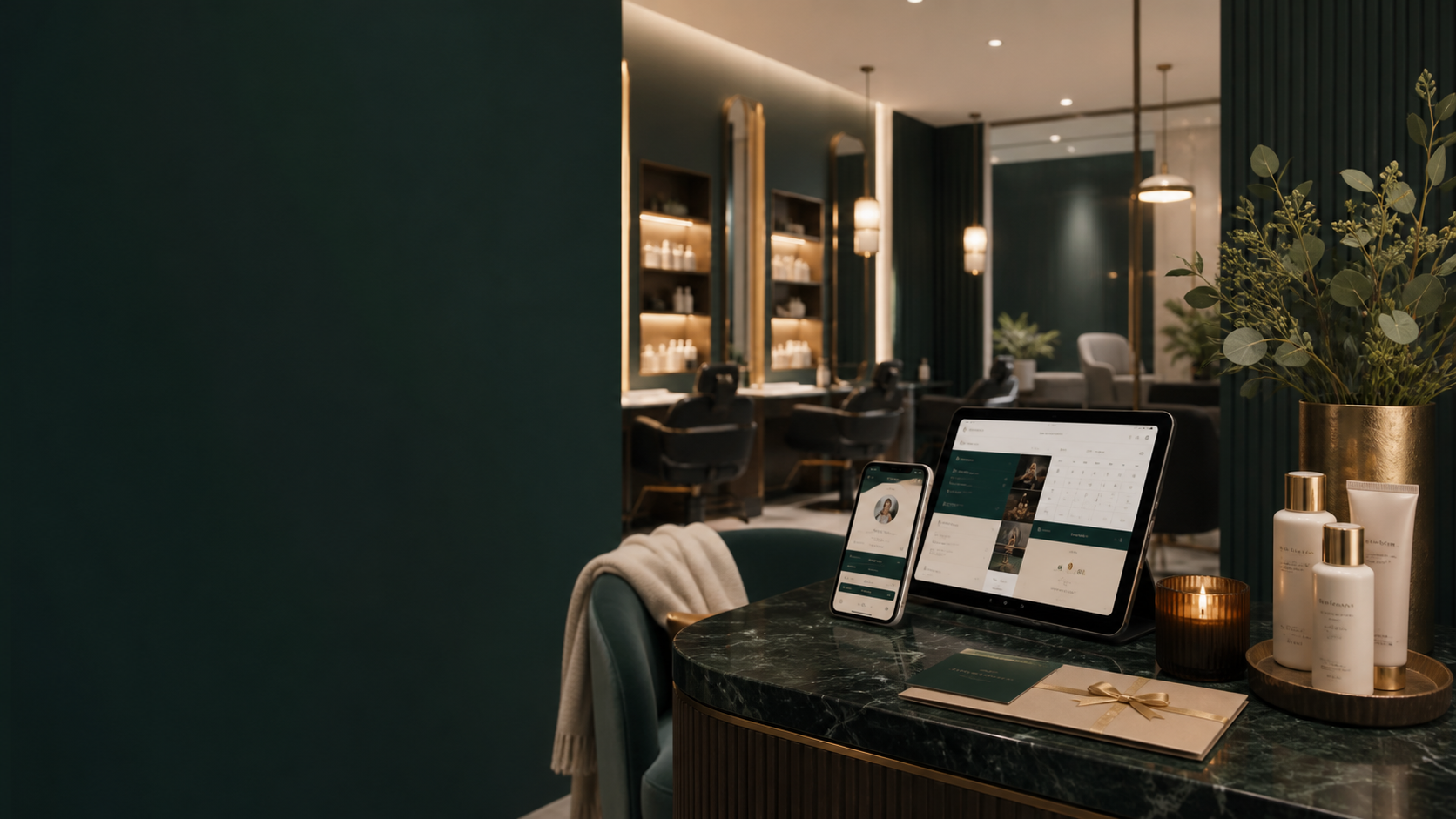 Luxury beauty and wellness studio with online booking, client profiles, retail products, and membership journeys